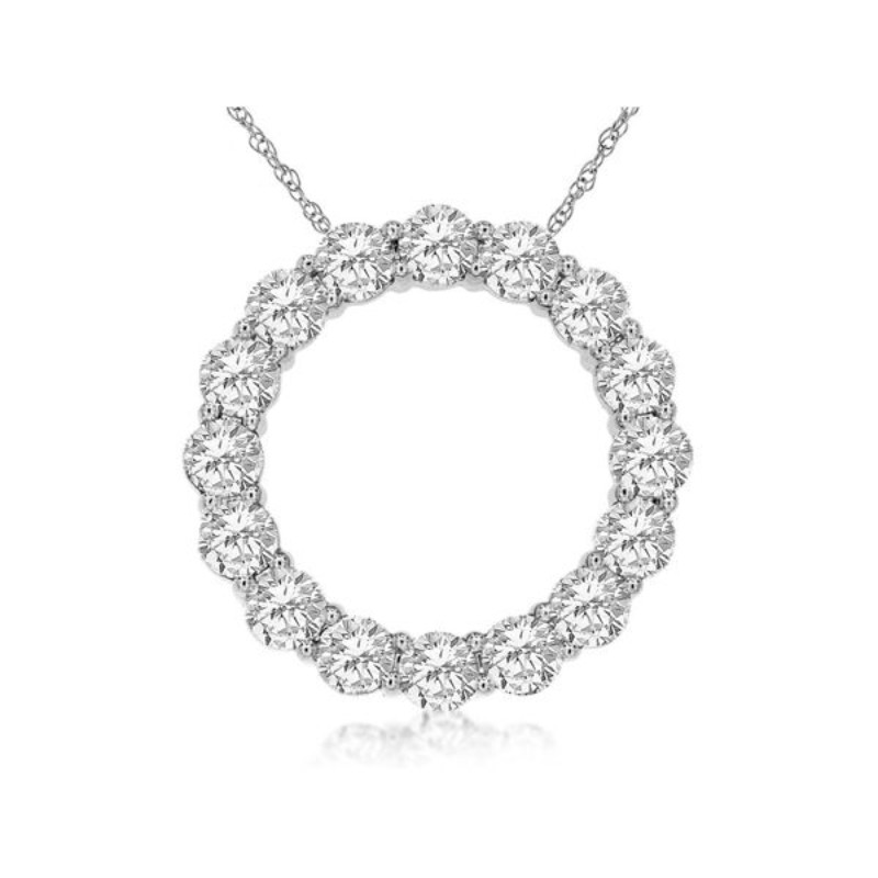 14K WHITE GOLD CIRCLE PENDANT WITH 1.30CTTW ROUND I1 CLARITY & HI COLOR DIAMONDS ON A PENDANT CHAIN