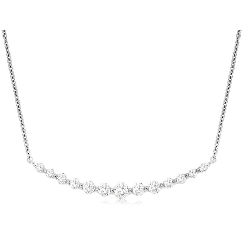 14K WHITE GOLD U SHAPED BAR NECKLACE WITH .31CTTW ROUND I1 CLARITY & HI COLOR DIAMONDS ON A CABLE CHAIN