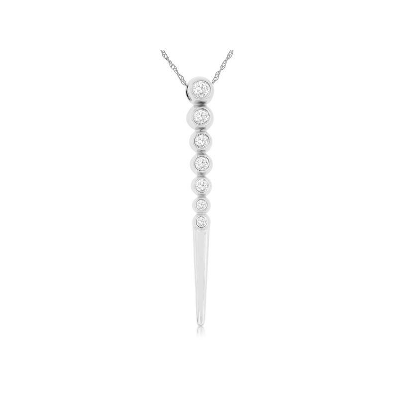 14K WHITE GOLD SPIKE PENDANT WITH .20CTTW ROUND BEZEL SET I1 CLARITY & HI COLOR DIAMOND ON A PENDANT CHAIN