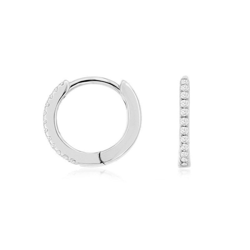14K WHITE GOLD TINY HOOP EARRINGS SET WITH .07CTTW ROUND I1 CLARITY & HI COLOR DIAMONDS