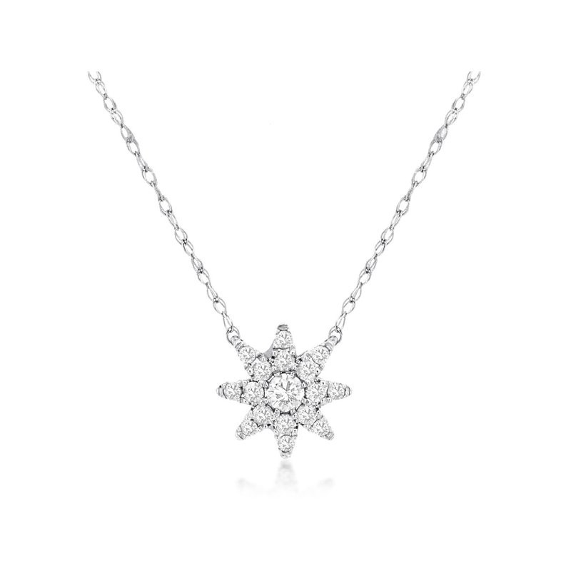 14K WHITE GOLD CLUSTER PENDANT WITH .25CTTW ROUND DIAMONDS ON AN 18