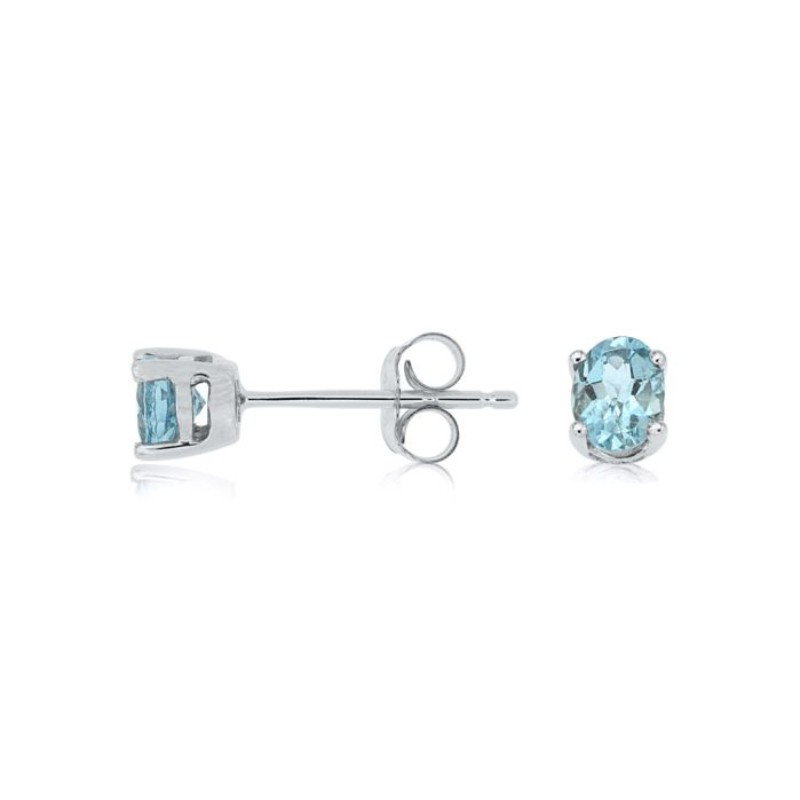 14K WHITE GOLD .60CTTW ROUND AQUAMARINE STUD EARRINGS