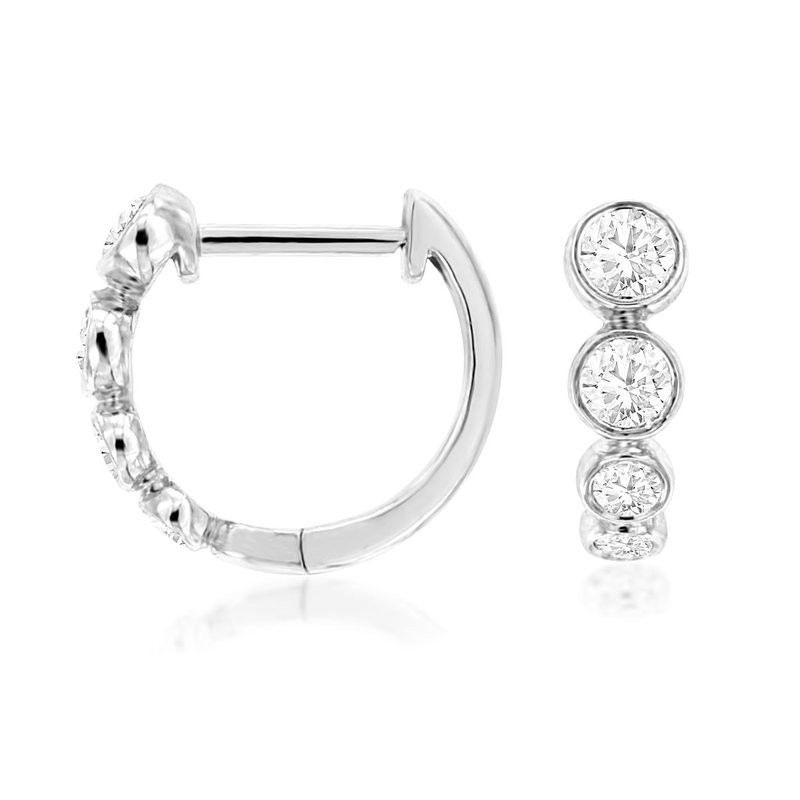 14K WHITE GOLD SMALL HOOP EARRINGS WITH .32CTTW ROUND I1 CLARITY & HI COLOR BEZEL SET DIAMONDS