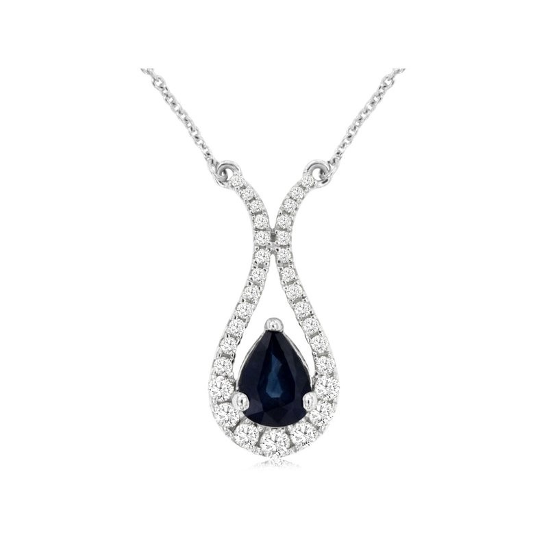 14K WHITE GOLD .88CT PEAR SHAPED PENDANT WITH .33CTTW ROUND I1 CLARITY & HI COLOR DIAMONDS SET IN THE OPEN HALP ON A CABLE CHAIN