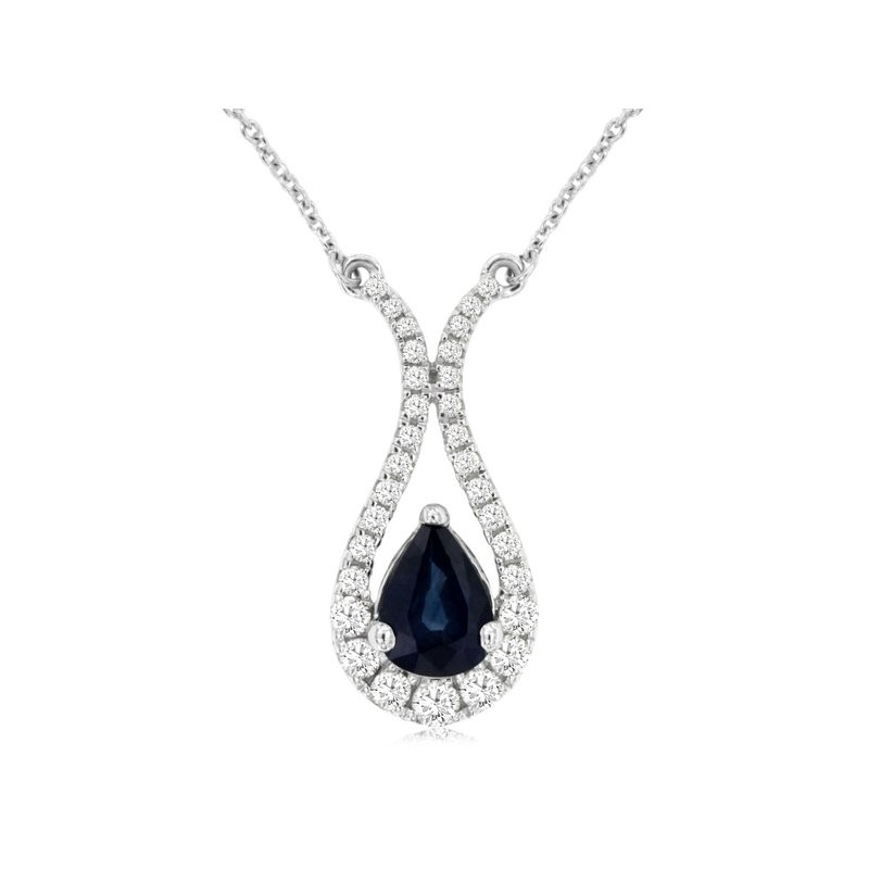 14K WHITE GOLD .88CT PEAR SHAPED PENDANT WITH .33CTTW ROUND I1 CLARITY & HI COLOR DIAMONDS SET IN THE OPEN HALP ON A CABLE CHAIN