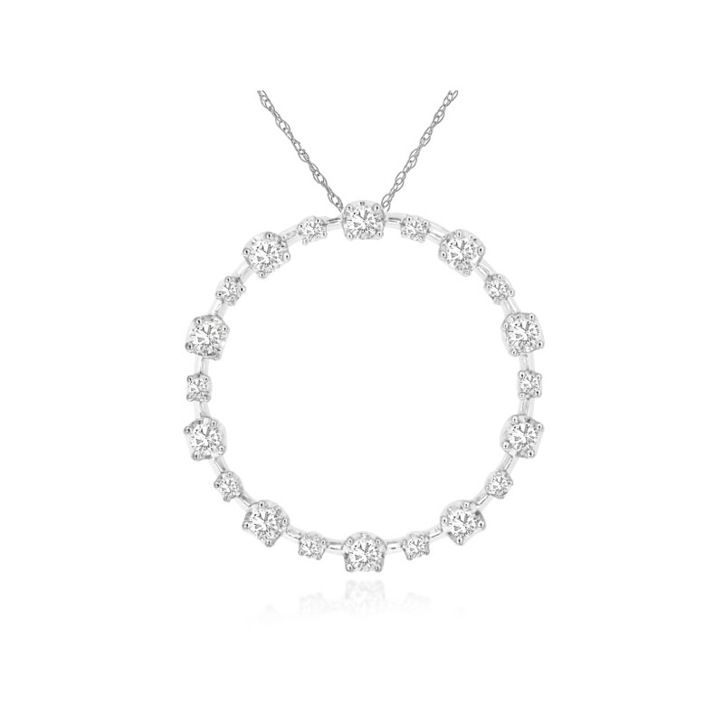 14K WHITE GOLD CIRCLE PENDANT WITH .25CTTW ROUND I1 CLARITY & HI COLOR DIAMONDS ON A PENDANT CHAIN