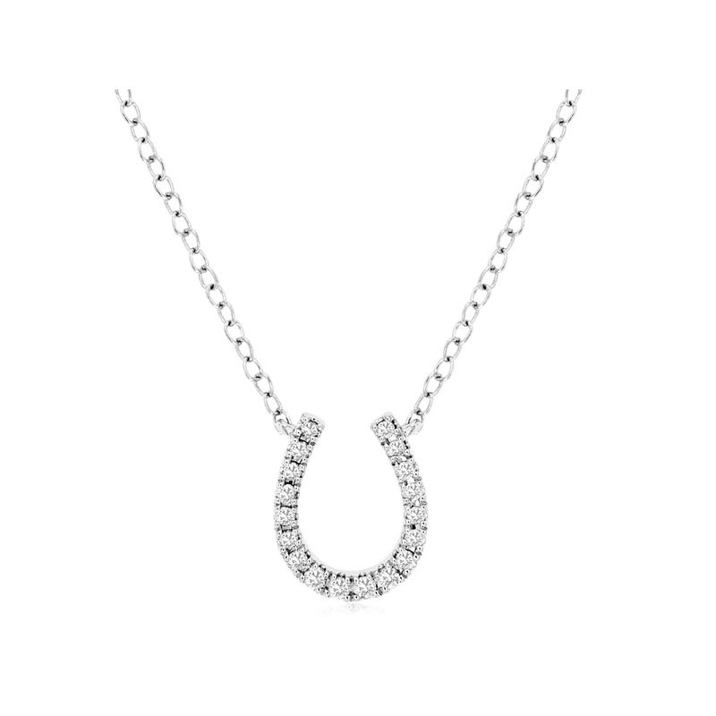 14K WHITE GOLD SMALL HORSESHOE PENDANT WITH .10CTTW ROUND I1 CLARITY & HI COLOR DIAMONDS ON A PENDANT CHAIN