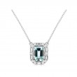14K WHITE GOLD .90CT EMERALD CUT AQUAMARINE PENDANT WITH .19CTTW ROUND AND BAGUETTE I1 CLARITY & HI COLOR DIAMONDS SET IN THE HALO ON ACABLE CHAIN