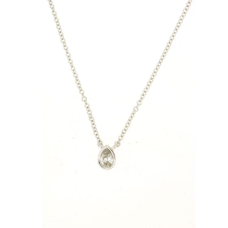14K WHITE GOLD .10CT BEZEL SET PEAR SHAPED I1 CLARITY & HI COLOR DIAMOND ON A CABLE CHAIN