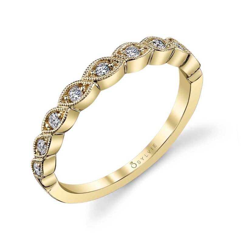 Yellow Gold & Diamond Stackable Wedding Band - Fiona
