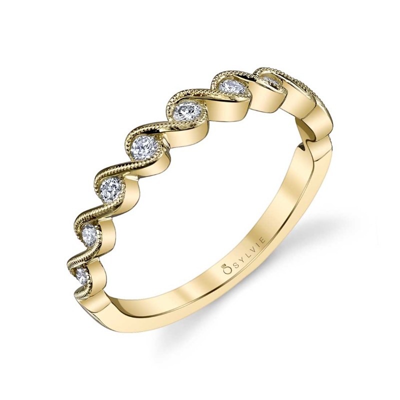 Rose Gold & Diamond Stackable Wedding Band - H&eacute;l&egrave;na