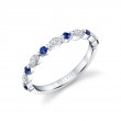 Blue Sapphire and Diamond Ring with Marquise Shaped Diamonds