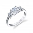 Cushion Cut Three Stone Engagement Ring With Princess Side Stones - Eva