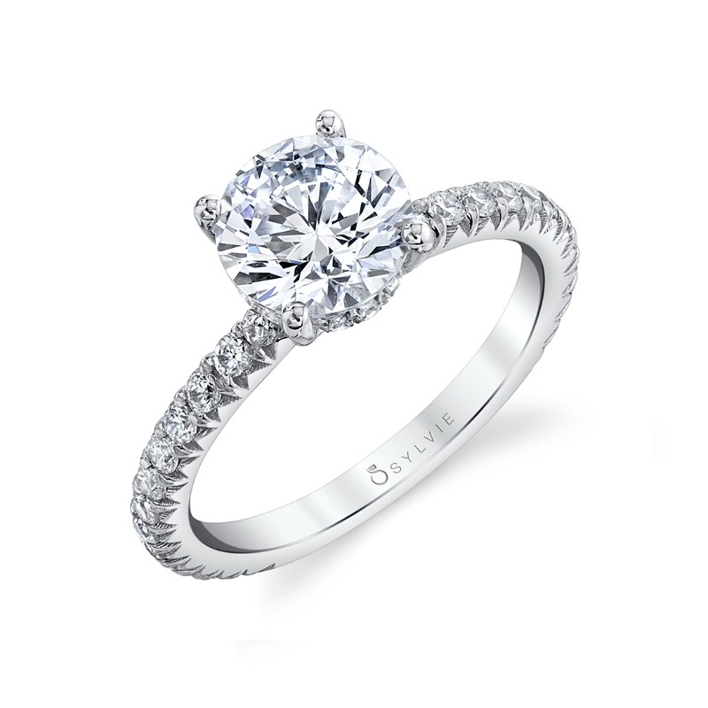Round Cut Classic Hidden Halo Engagement Ring - Perri