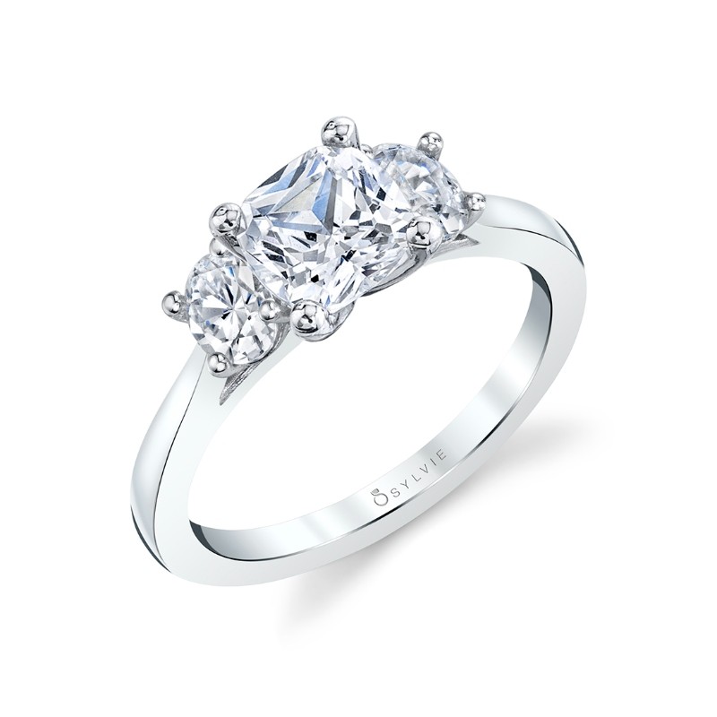 Cushion Cut Three Stone Engagement Ring - Guinevere