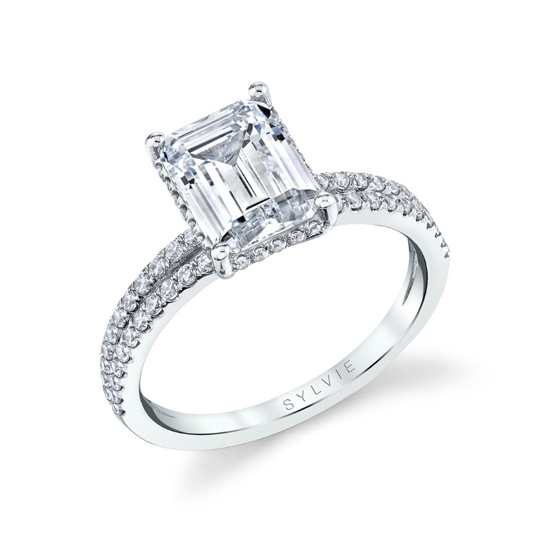 Emerald Cut Hidden Halo Engagement Ring With Split Shank - Halle