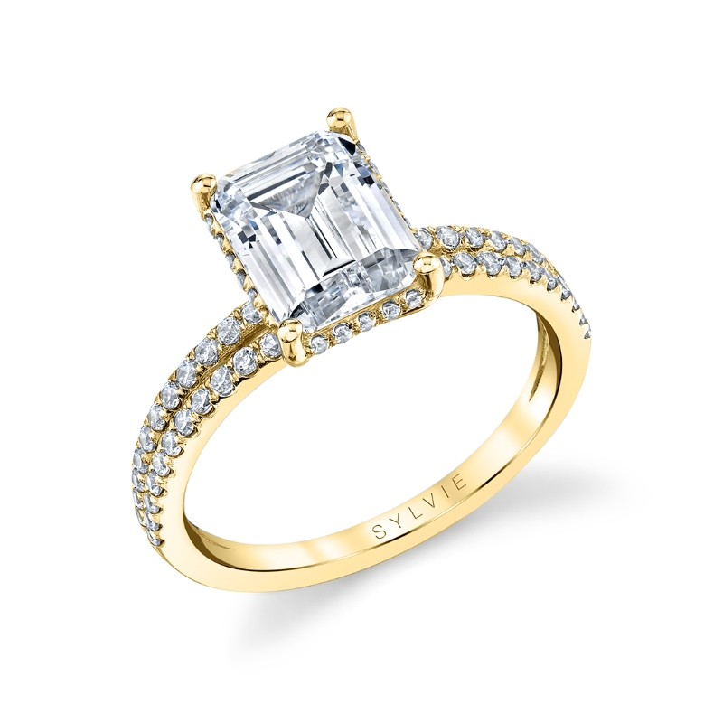 Emerald Cut Hidden Halo Engagement Ring With Split Shank - Halle