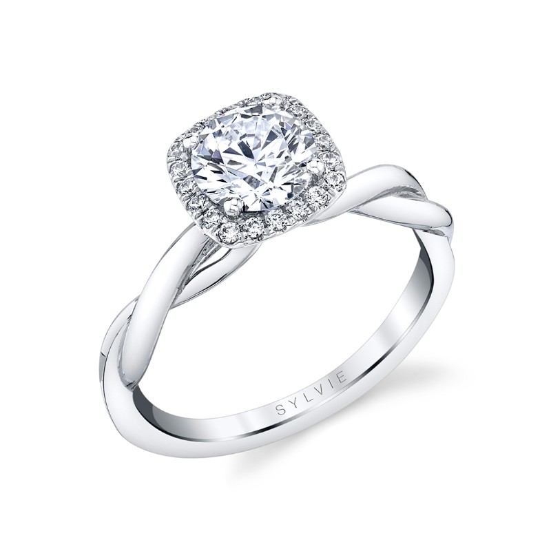 Round Cushion Cut Modern Halo Spiral Engagement Ring - Coralie