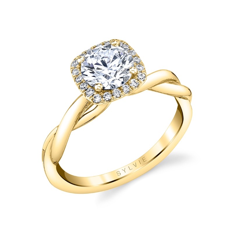 Round Cushion Cut Modern Halo Spiral Engagement Ring - Coralie
