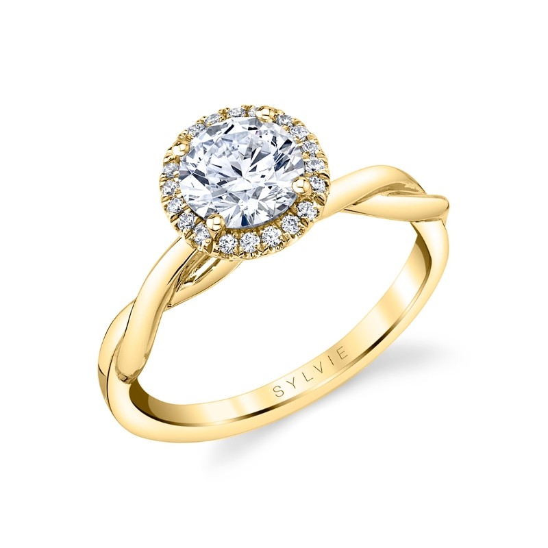 Round Cut Modern Halo Spiral Engagement Ring - Coralie