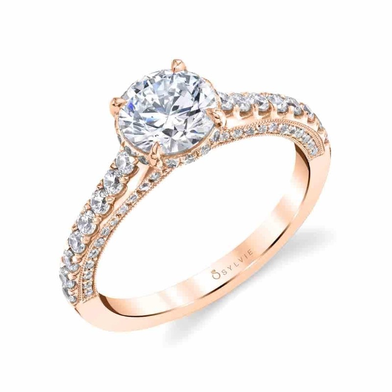Round Cut Unique Hidden Halo Engagement Ring - Hyacinthe