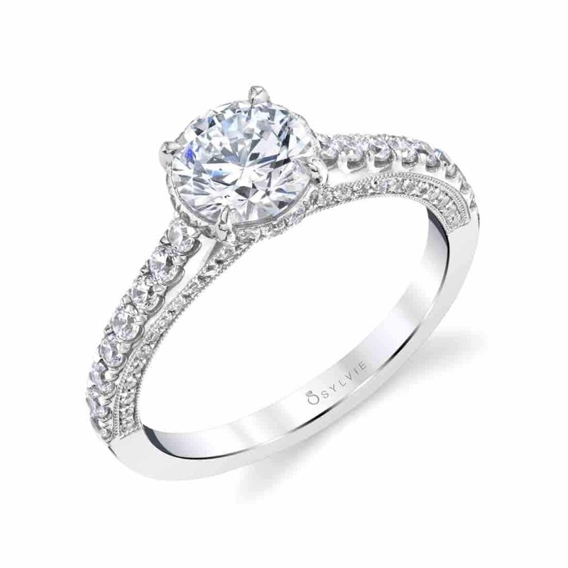 Round Cut Unique Hidden Halo Engagement Ring - Hyacinthe