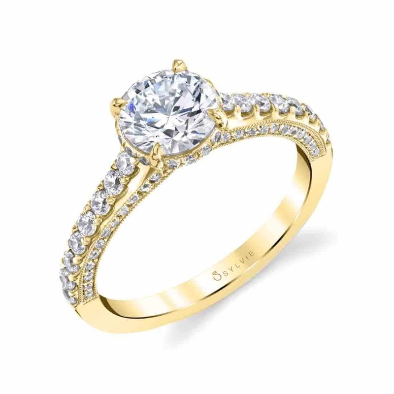 Round Cut Unique Hidden Halo Engagement Ring - Hyacinthe