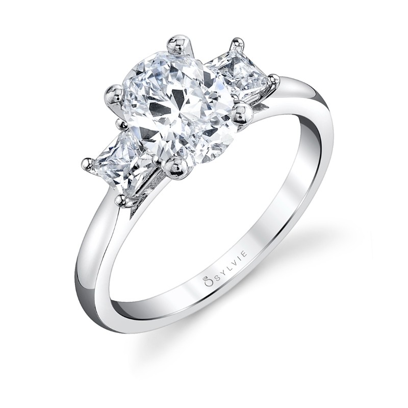 Modern Three Stone Oval Engagement Ring - Micheline
