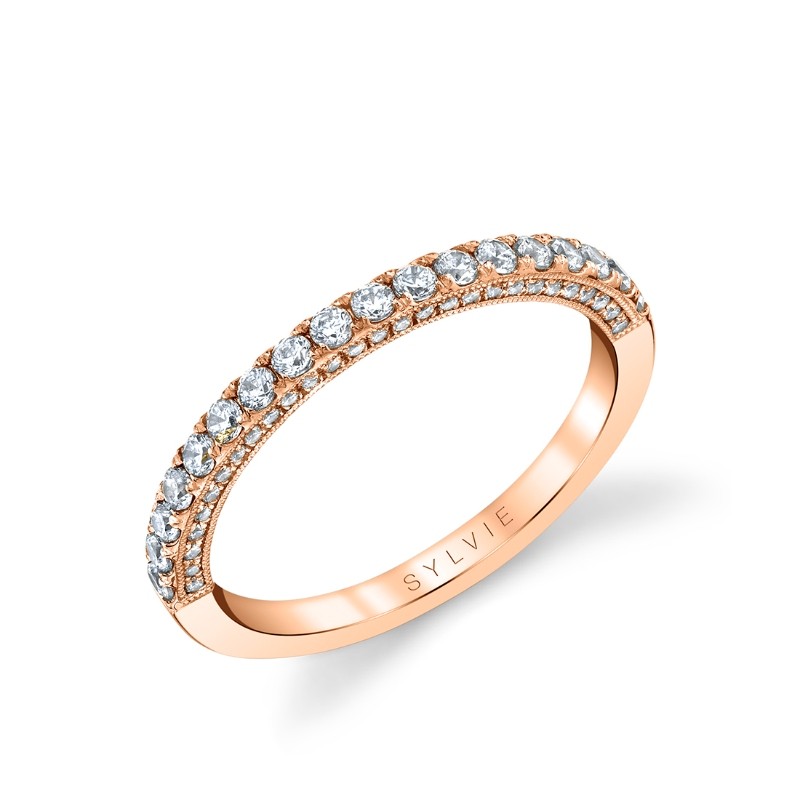 Round Cut Pave Diamond Wedding Band - Hyacinthe