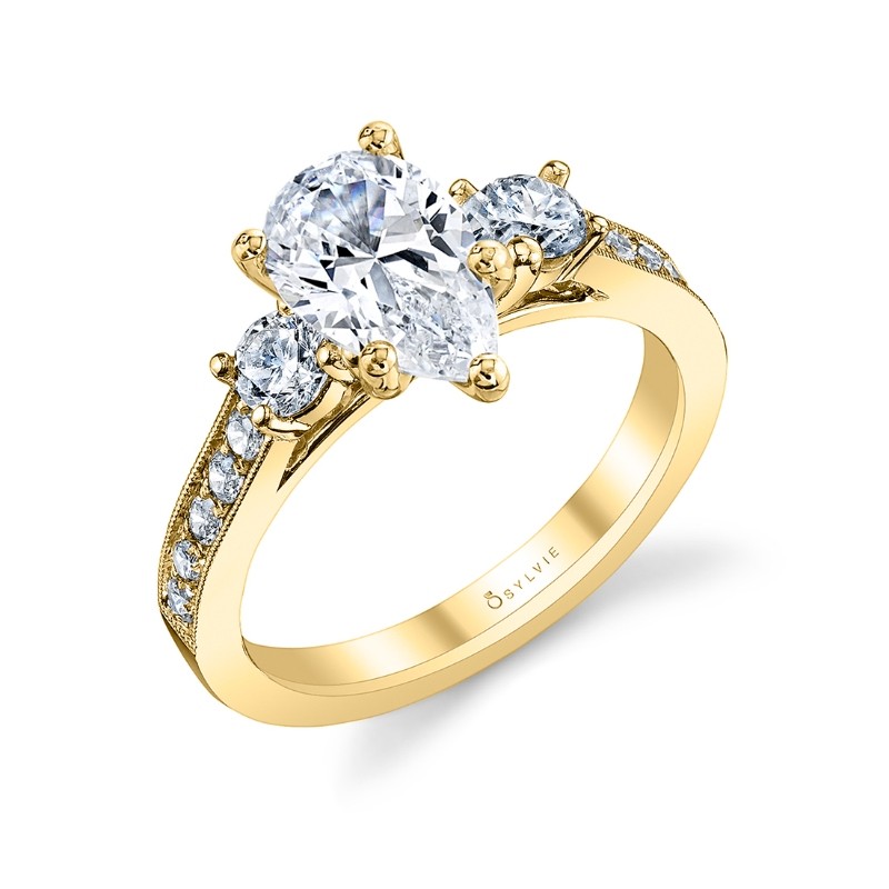 Pear Shaped Vintage Inspired Three Stone Engagement Ring - Noella
