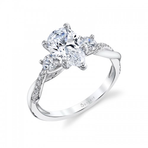 Pear Shaped Three Stone Spiral Engagement Ring - Evangeline