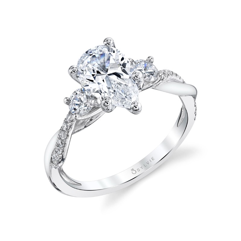 Pear Shaped Three Stone Spiral Engagement Ring - Evangeline