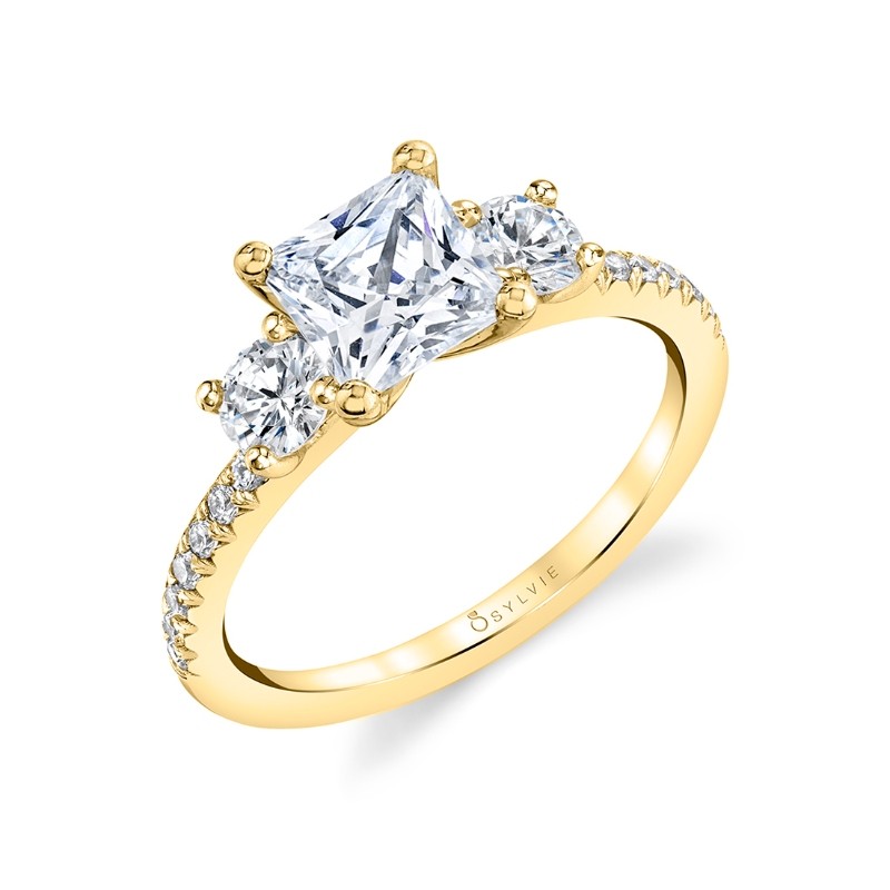 Princess Cut Modern Three Stone Engagement Ring - Gemma