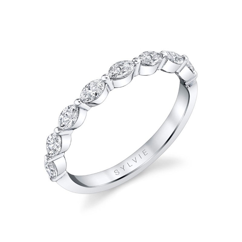 Single Prong Wedding Band with Marquise Diamonds
