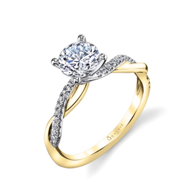 Round Cut Two Tone Diamond Spiral Engagement Ring - Yasmine