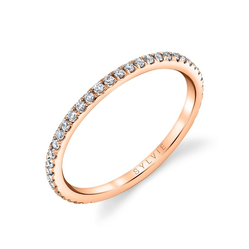 Round Cut Thin Diamond Wedding Band - Guiliana