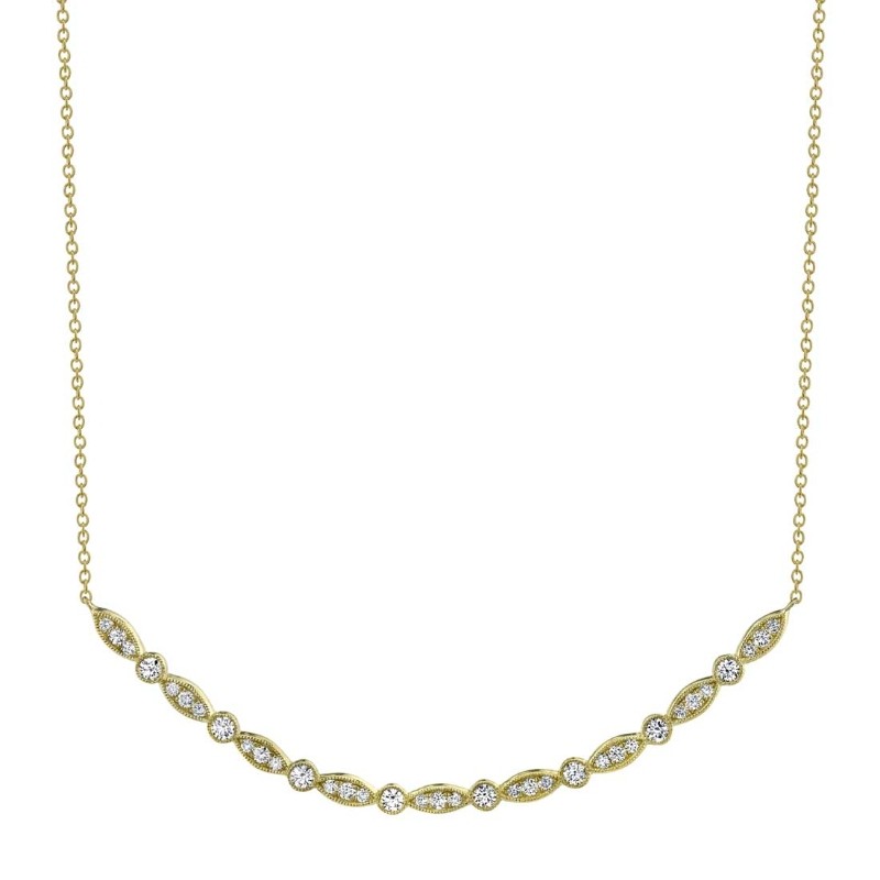 Vintage Inspired Diamond Curved Bar Necklace