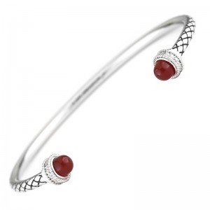 ANDREA CANDELA STERLING SILVER "MULTIMEDIA" CUFF BANGLE WITH DIAMOND AND RED AGATE ENDS
