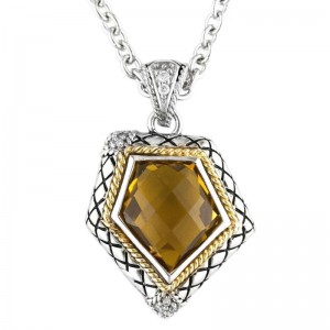 ANDREA CANDELA STERLING SILVER AND 18K YELLOW GOLD "ROCAS" NECKLACE WITH A WHISKEY QUARTZ ON AN 18" CABLE CHAIN