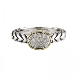 ANDREA CANDELA STERLING SILVER & 18K YELLOW GOLD "ANDREA II" RING WITH OVAL DIAMOND CLUSTER (SIZE 5.5)