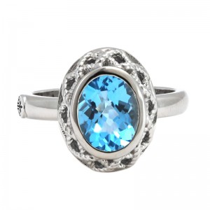 ANDREA CANDELA "RIOJA" RING IN STERLING SILVER AND OVAL BLUE TOPAZ SIZE 5
