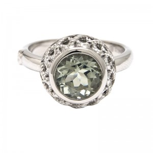 ANDREA CANDELA STERLING SILVER "RIOJA" RING WITH AN OVAL GREEN AMETHYST FINGER SIZE 10