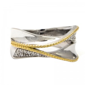 ANDREA CANDELA "LAS OLAS" RING IN STERLING SILVER 18K YELLOW GOLD AND DIAMOND SIZE 8