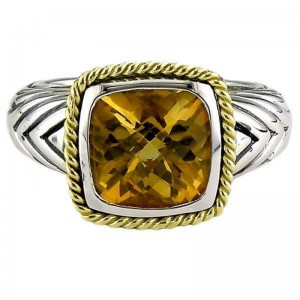 ANDREA CANDELA "MINI ALHAMBRA" RING IN STERLING SILVER & 18K YELLOW GOLD WITH A 10MM CITRINE