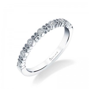 PLATINUM WEDDING BAND WITH .08CTTW ROUND SI2 CLARITY & HI COLOR DIAMONDS SET WITH A BEAD DESIGN FINGER SIZE 3.75