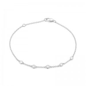 14K WHITE GOLD CABLE CHAIN WITH 5 ROUND BEZEL SET SI CLARITY & H COLOR BEZEL SET DIAMONDS