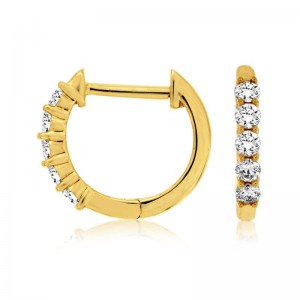14K YELLOW GOLD LITTLE HOOP EARRINGS WITH .25CTTW ROUND DIAMONDS
