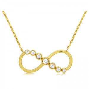 14K YELLOW GOLD INFINITY PENDANT WITH .22CTTW ROUND BEZEL SET DIAMONDS ON AN 18" CABLE CHAIN