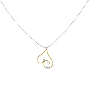 SARATOGA JEWELS 18 INCH STERLING SILVER/YELLOW GOLD FILLED HEART NECKLACE - DEW DROP COLLECTION