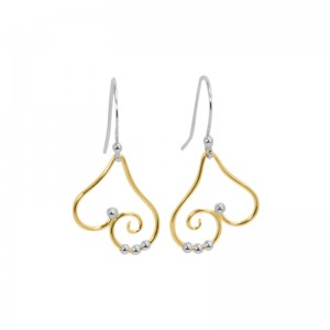 SARATOGA JEWELS STERLING SILVER/YELLOW GOLD FILLED HEART EARRINGS - DEW DROP COLLECTION